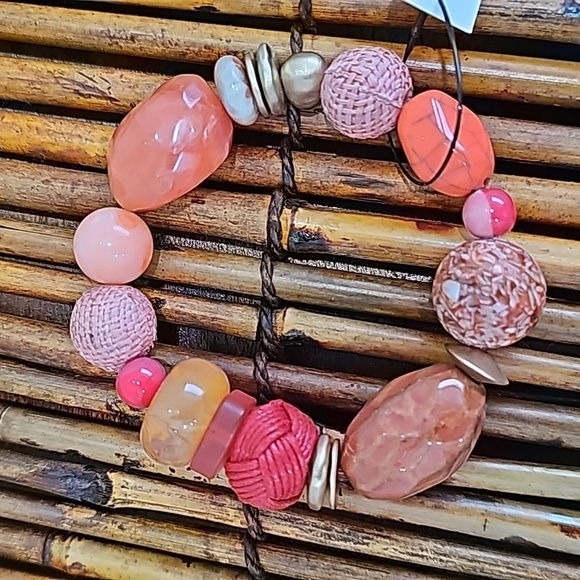 Chico's Coral & Burnt Orange‎ Beads + Baubles Stretch Bracelet - Picture 8 of 8